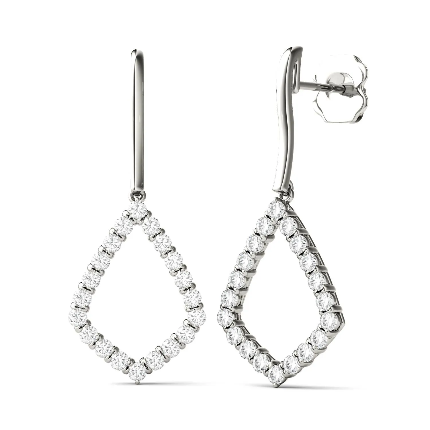 0.60 CTW DEW Moissanite Geometric Kite Drop Earrings in 14K White Gold
