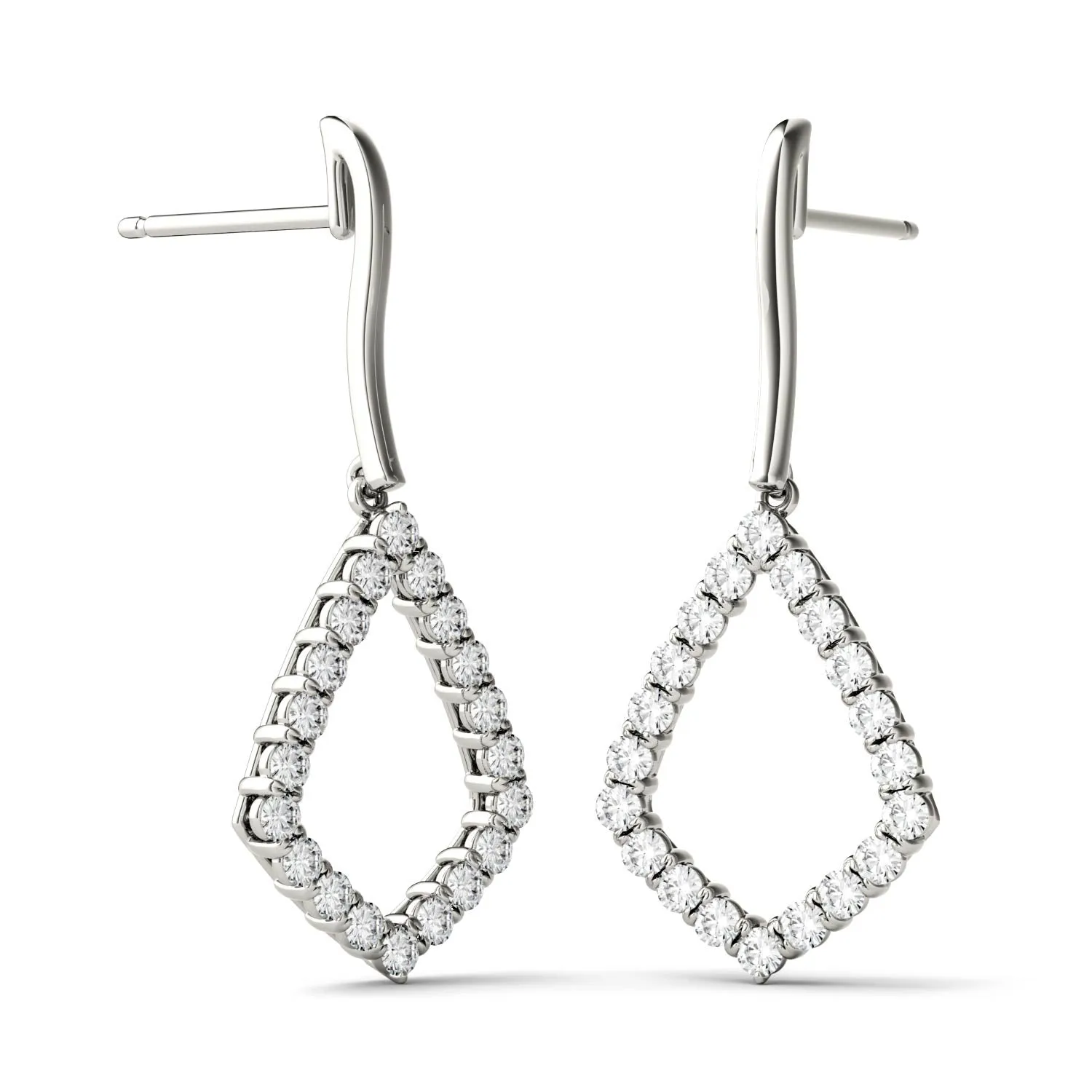 0.60 CTW DEW Moissanite Geometric Kite Drop Earrings in 14K White Gold