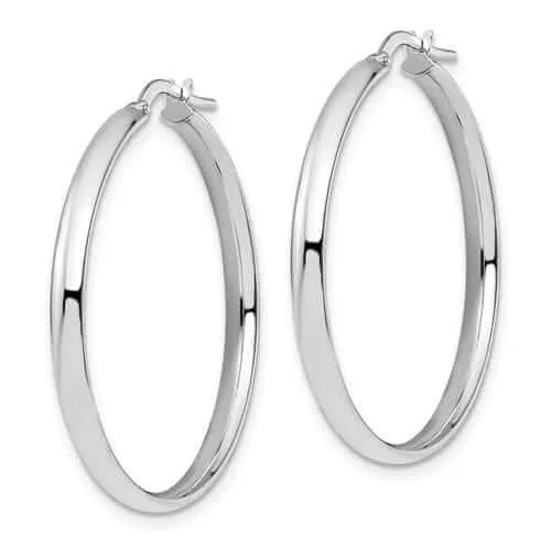 10k White Gold Polished Finish Hoop Earrings