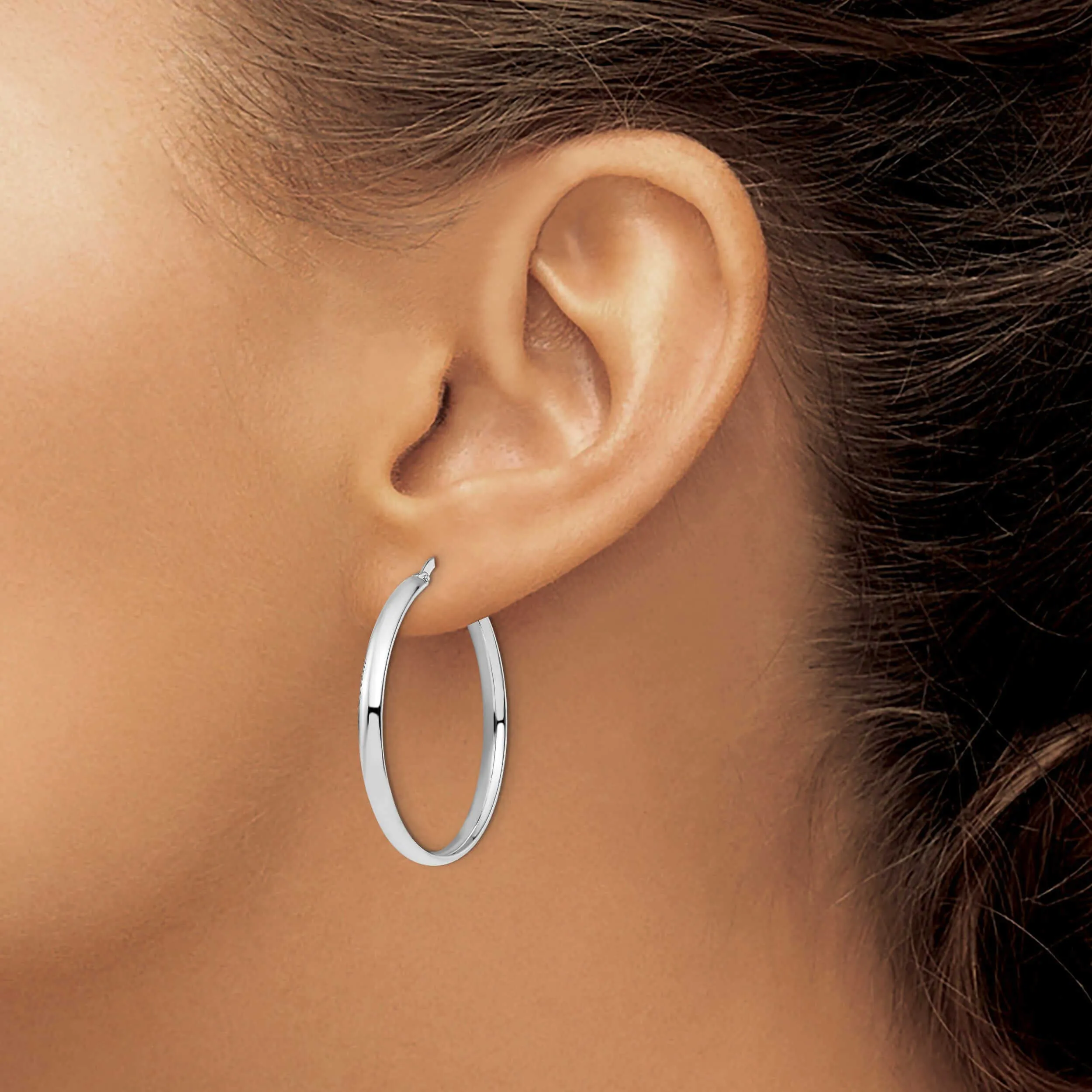 10k White Gold Polished Finish Hoop Earrings