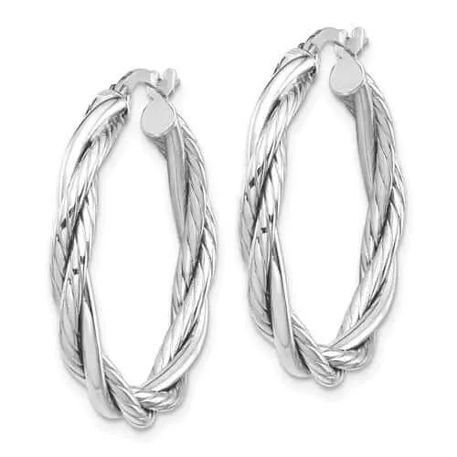 10K White Gold Twisted Hoop Earrings
