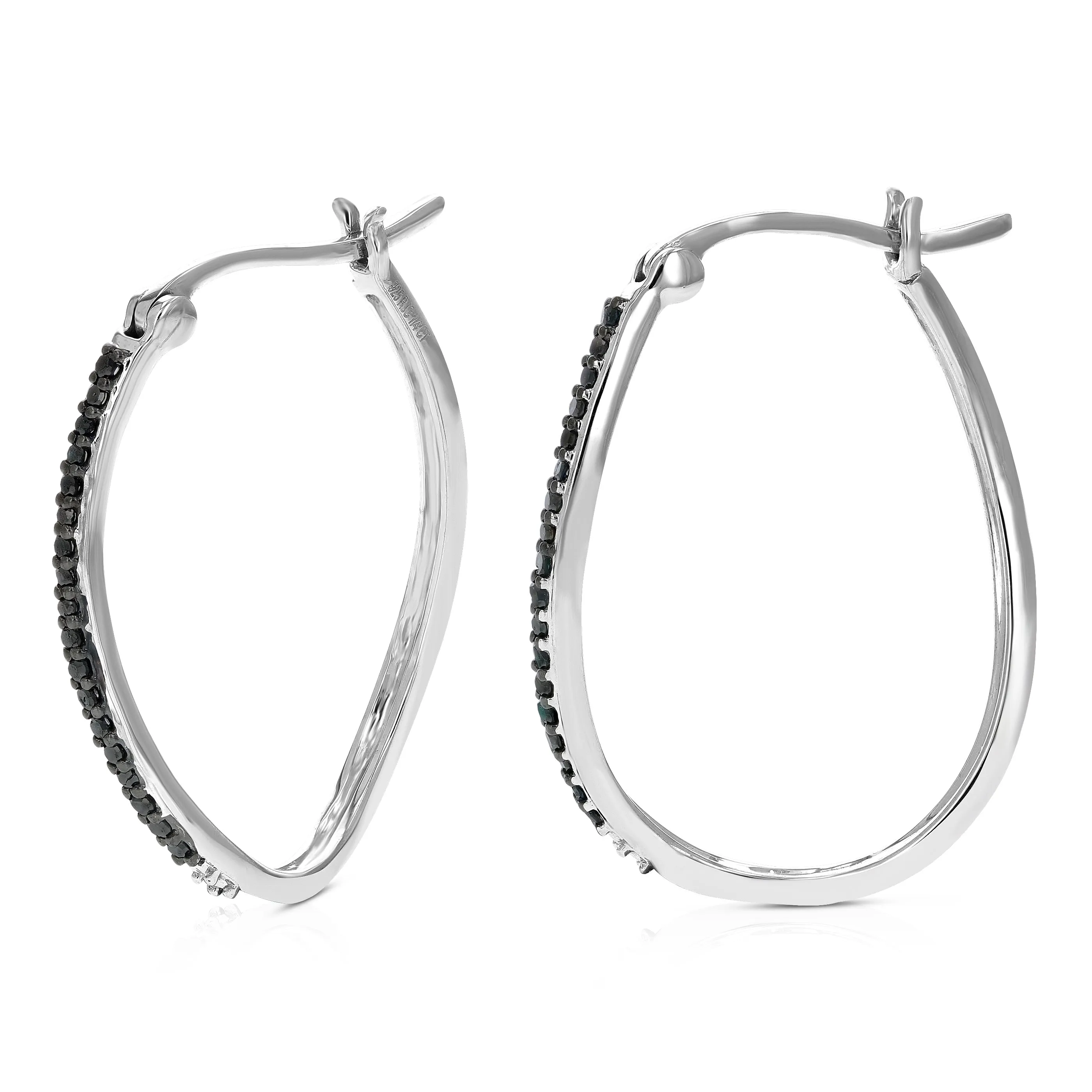 1/4 cttw Black Diamond Hoop Earrings in .925 Sterling Silver