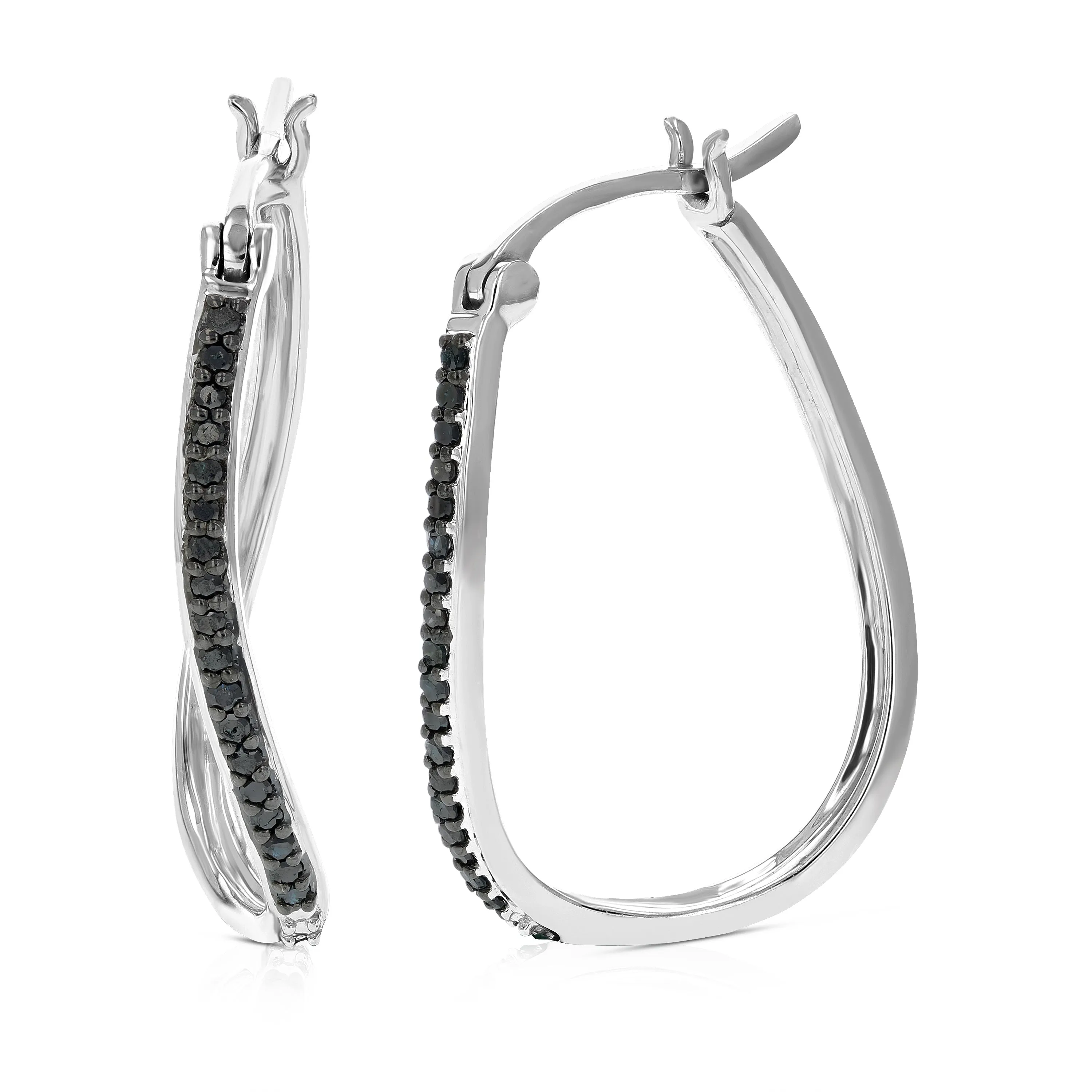 1/4 cttw Black Diamond Hoop Earrings in .925 Sterling Silver