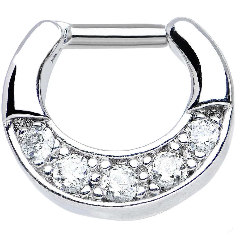 14 Gauge 1/4 Five Round Clear Cubic Zirconia Septum Clicker