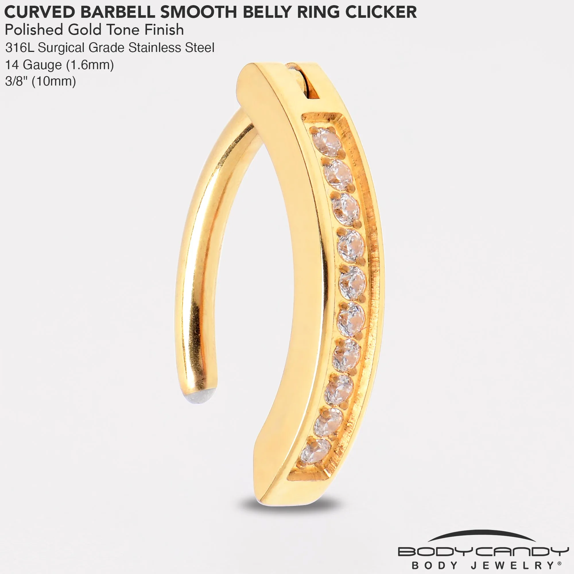 14 Gauge 3/8 Gold Tone CZ ASTM F-136 Implant Grade Titanium Hinged Hoop Belly Ring