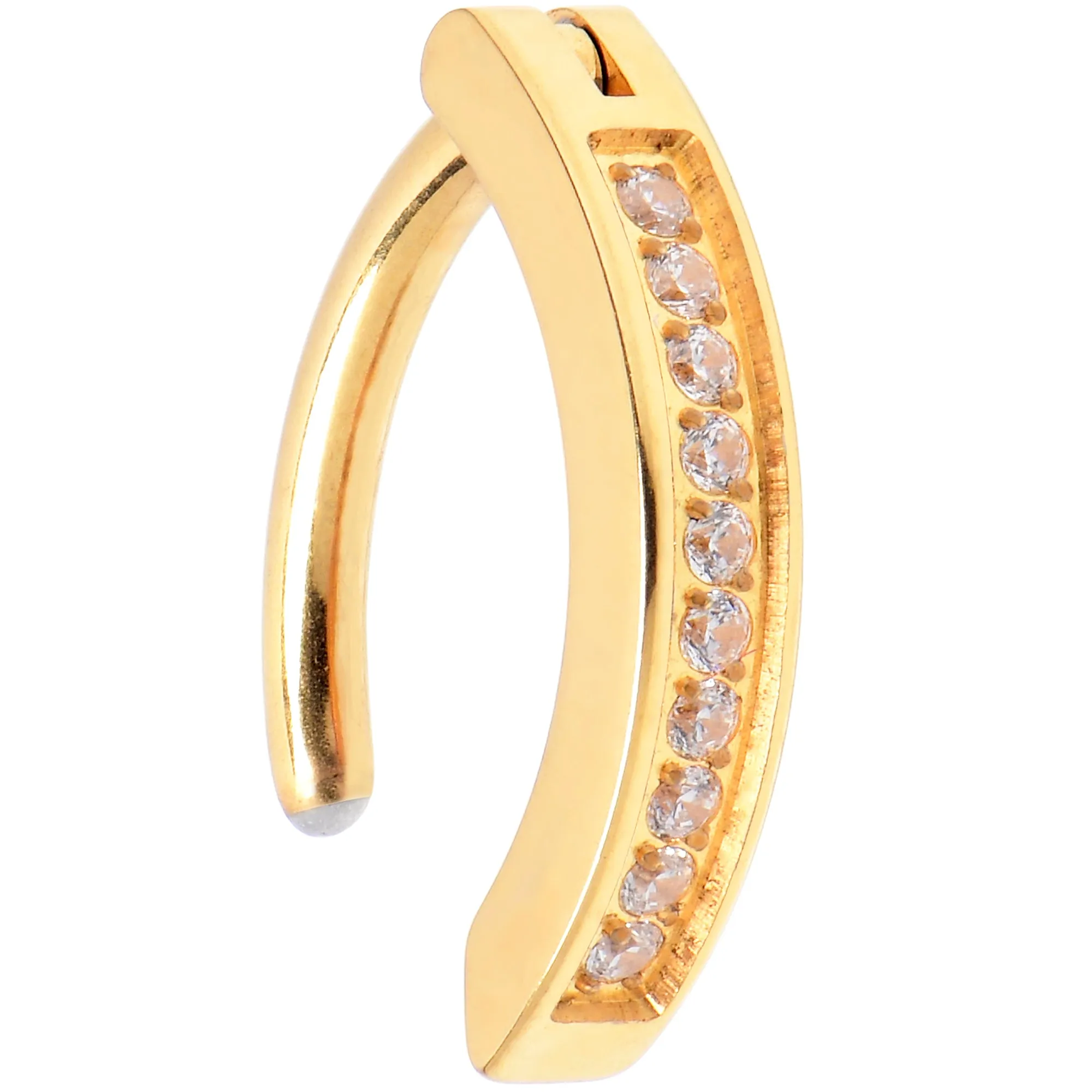 14 Gauge 3/8 Gold Tone CZ ASTM F-136 Implant Grade Titanium Hinged Hoop Belly Ring