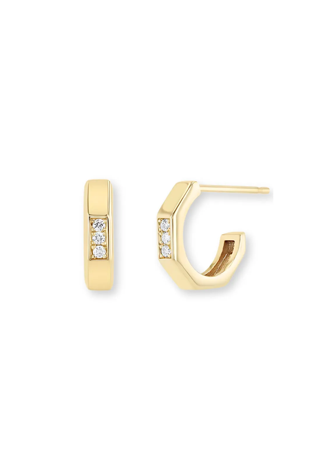 14k Pavé Diamond Octagon Huggie Hoops | 1 Side