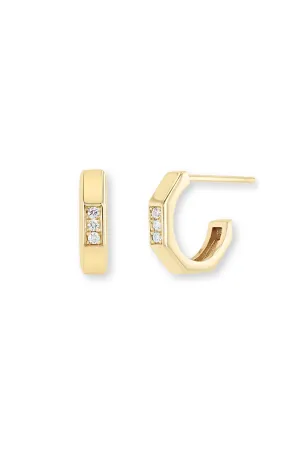 14k Pavé Diamond Octagon Huggie Hoops | 1 Side