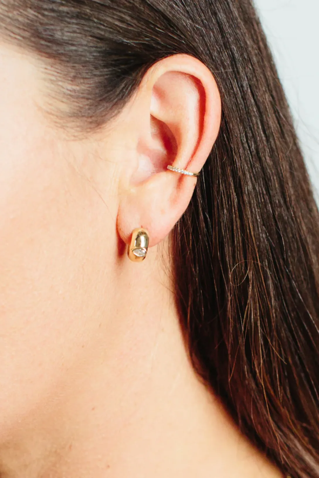 14k Pear Diamond Wide Chubby Huggie Hoops