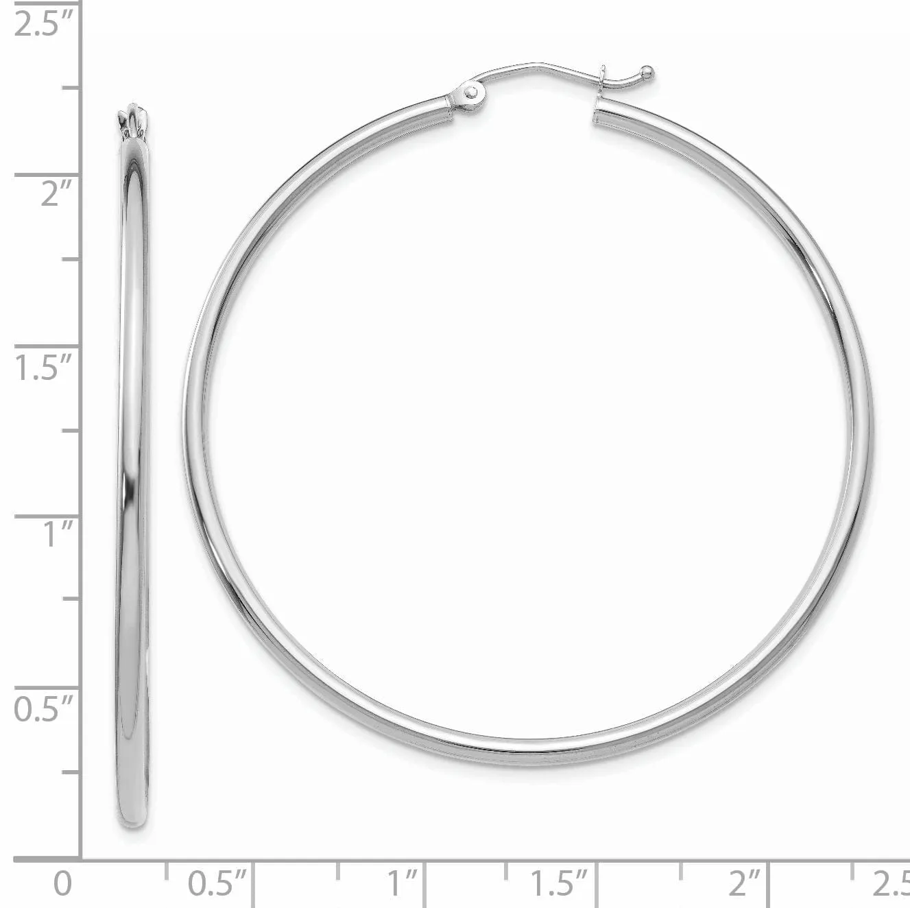 14k White Gold 2MM Round Hoop Earrings