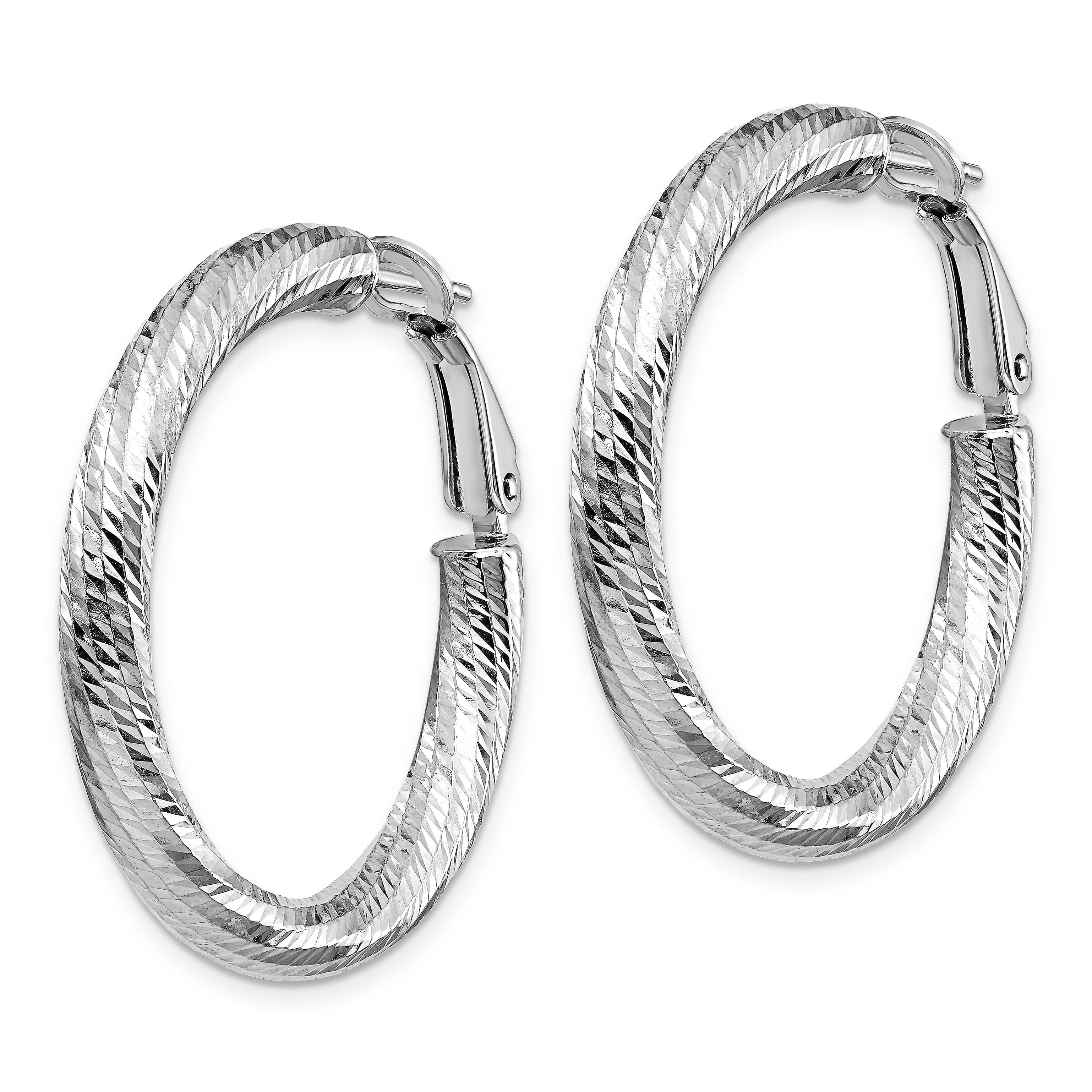 14k White Gold D.C Round Omega Hoop Earrings