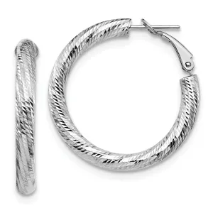 14k White Gold D.C Round Omega Hoop Earrings