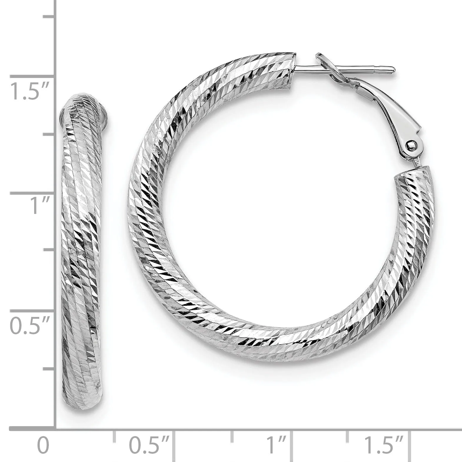 14k White Gold D.C Round Omega Hoop Earrings