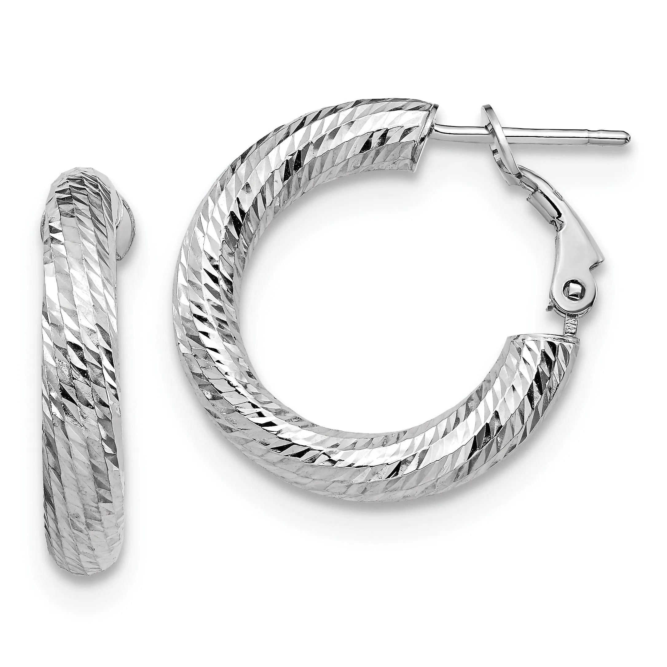14k White Gold D.C Round Omega Hoop Earrings