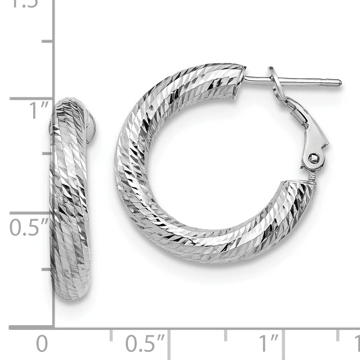 14k White Gold D.C Round Omega Hoop Earrings