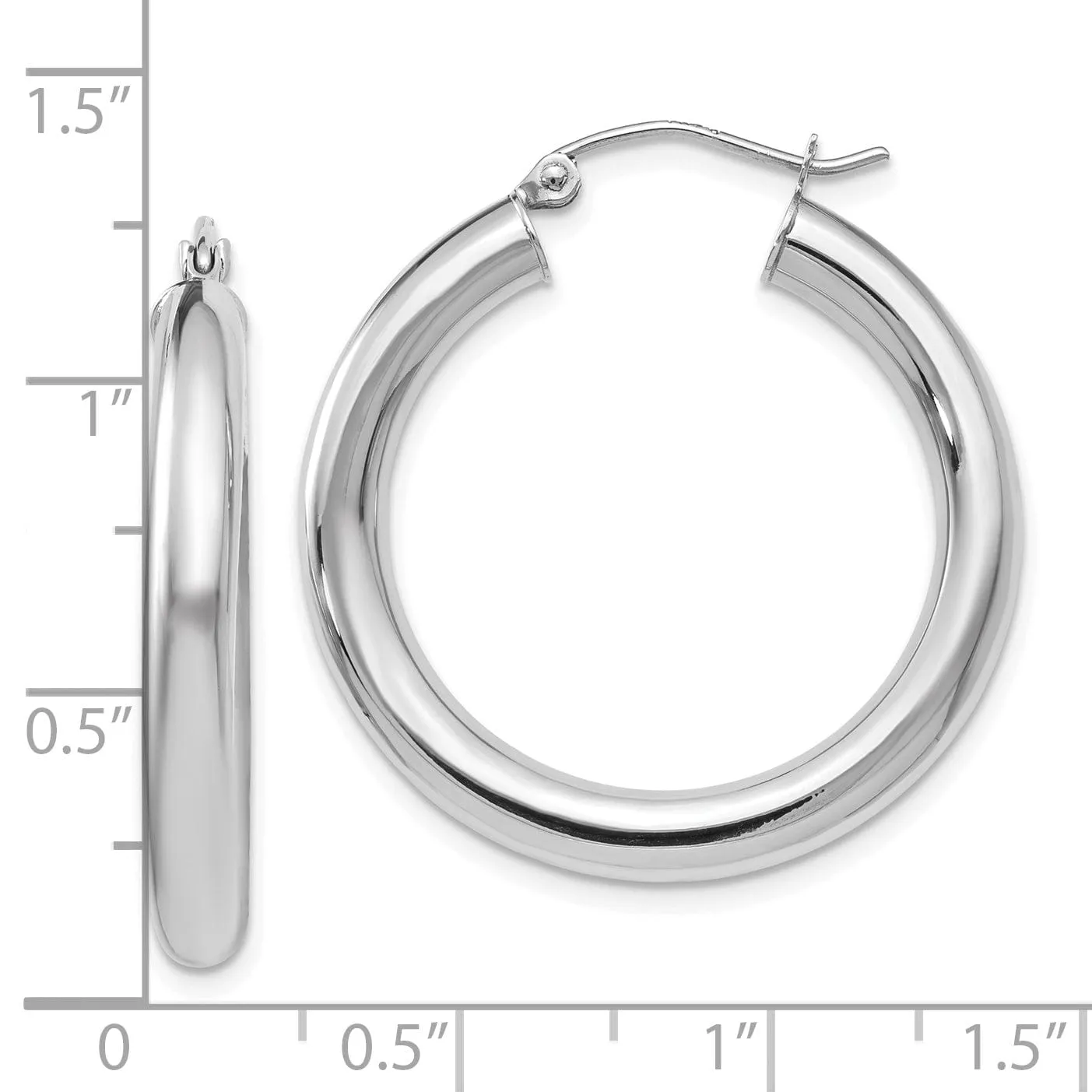 14K White Gold Polish Lightweight Hoop Earrings