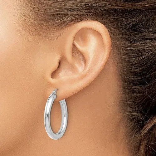 14K White Gold Polish Lightweight Hoop Earrings