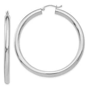 14k White Gold Polished 4MM Lightweight Round Hoop