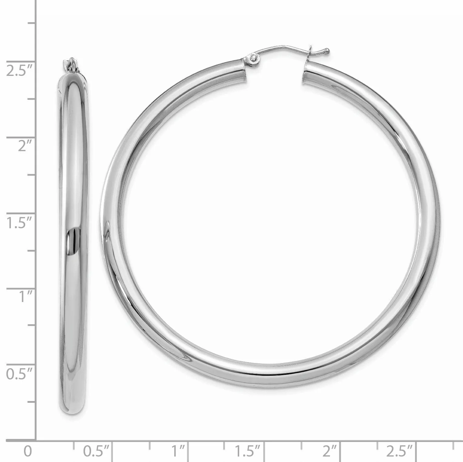 14k White Gold Polished 4MM Lightweight Round Hoop
