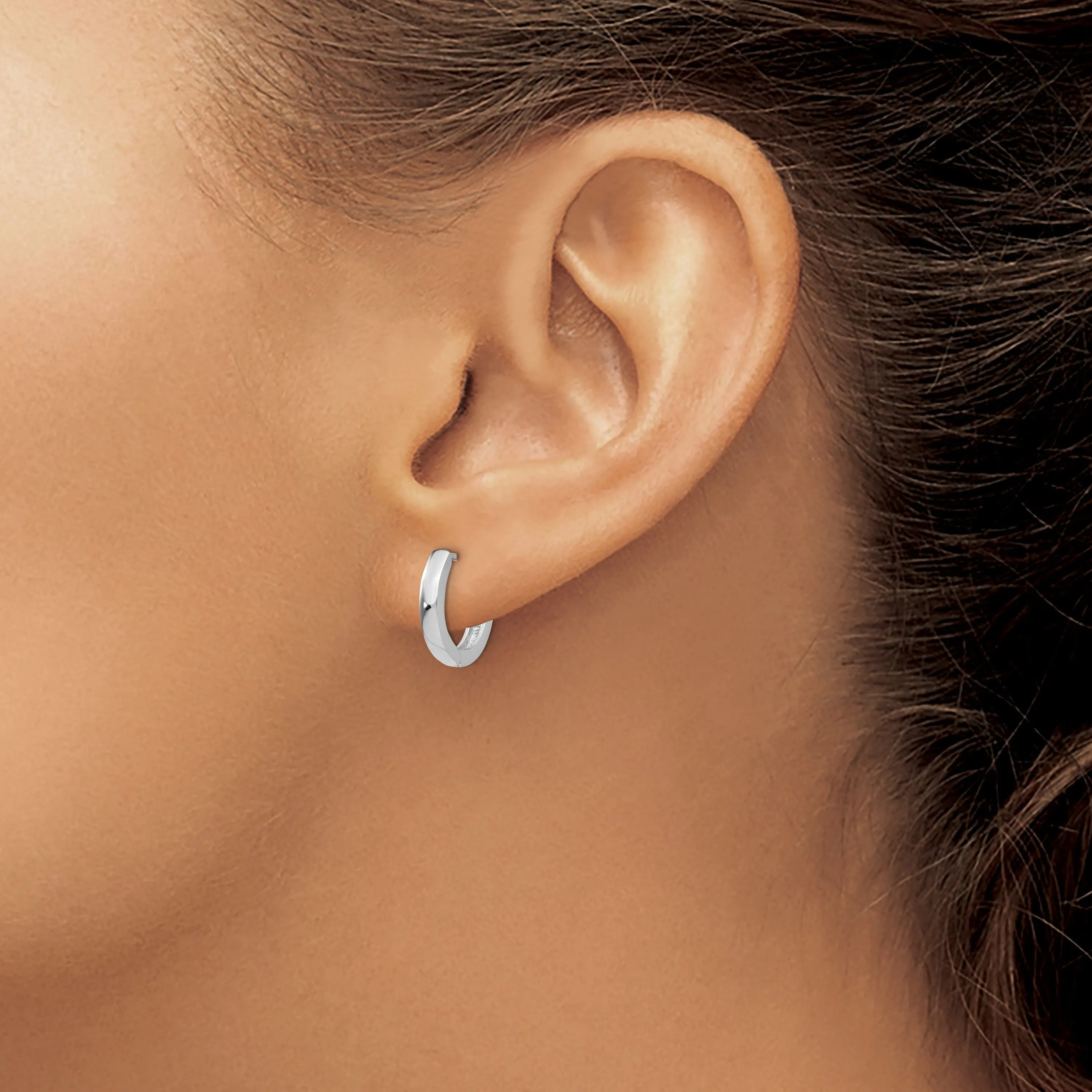14k White Gold Polished Solid Hoop Earrings
