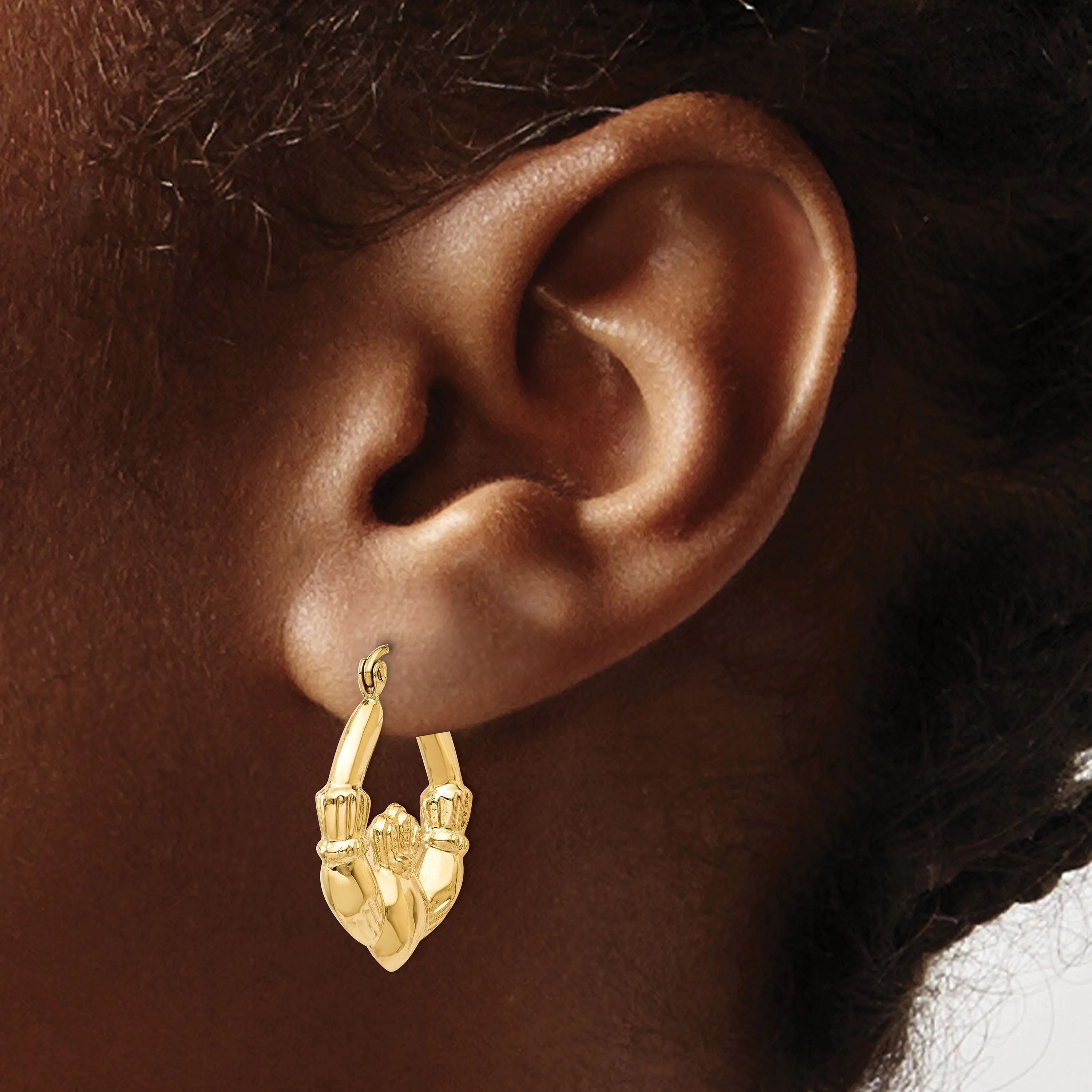 14k Yellow Gold Polished Claddagh Hoop Earrings