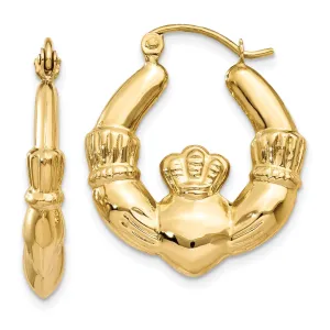 14k Yellow Gold Polished Claddagh Hoop Earrings