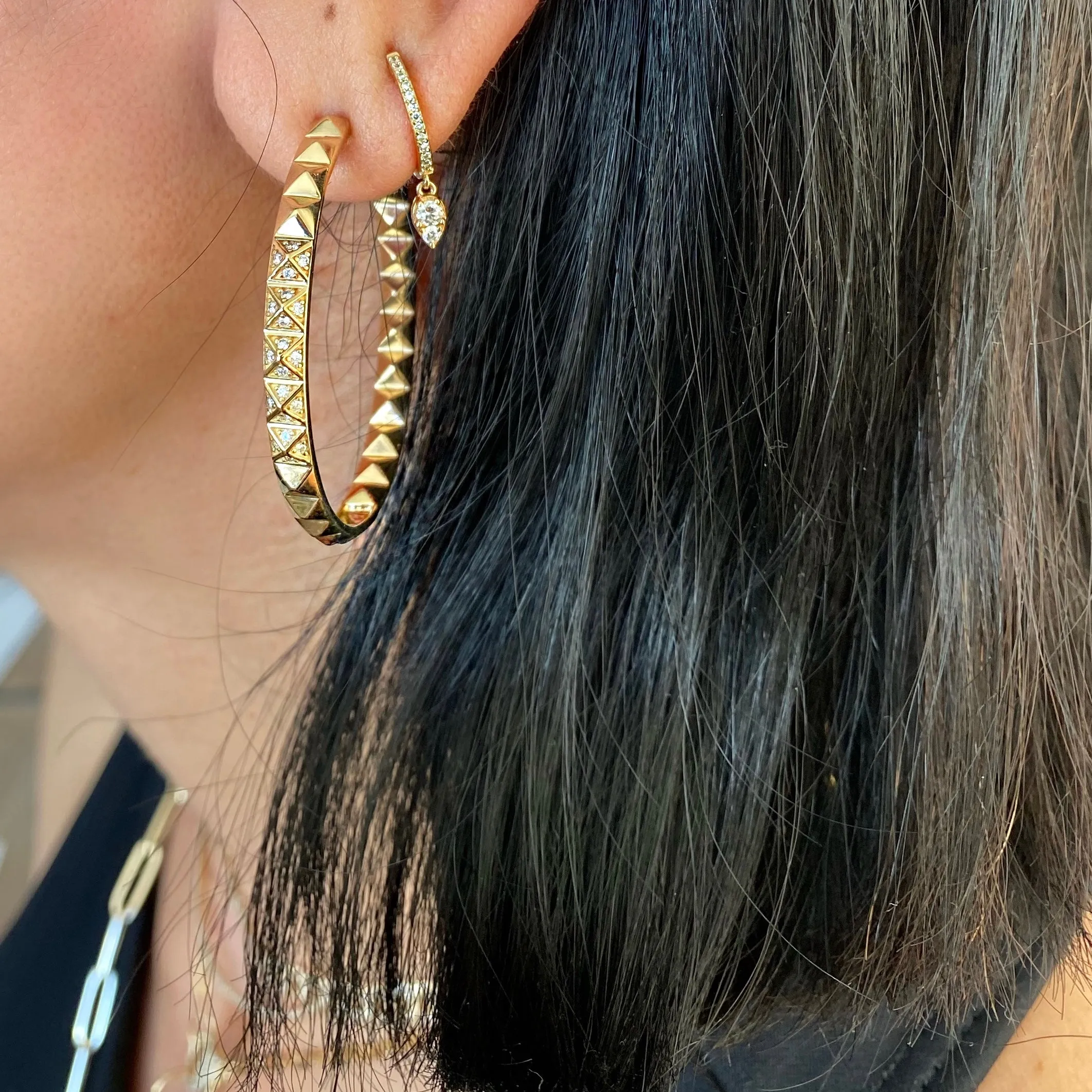 14KT Gold Diamond Spike Hoop Earrings