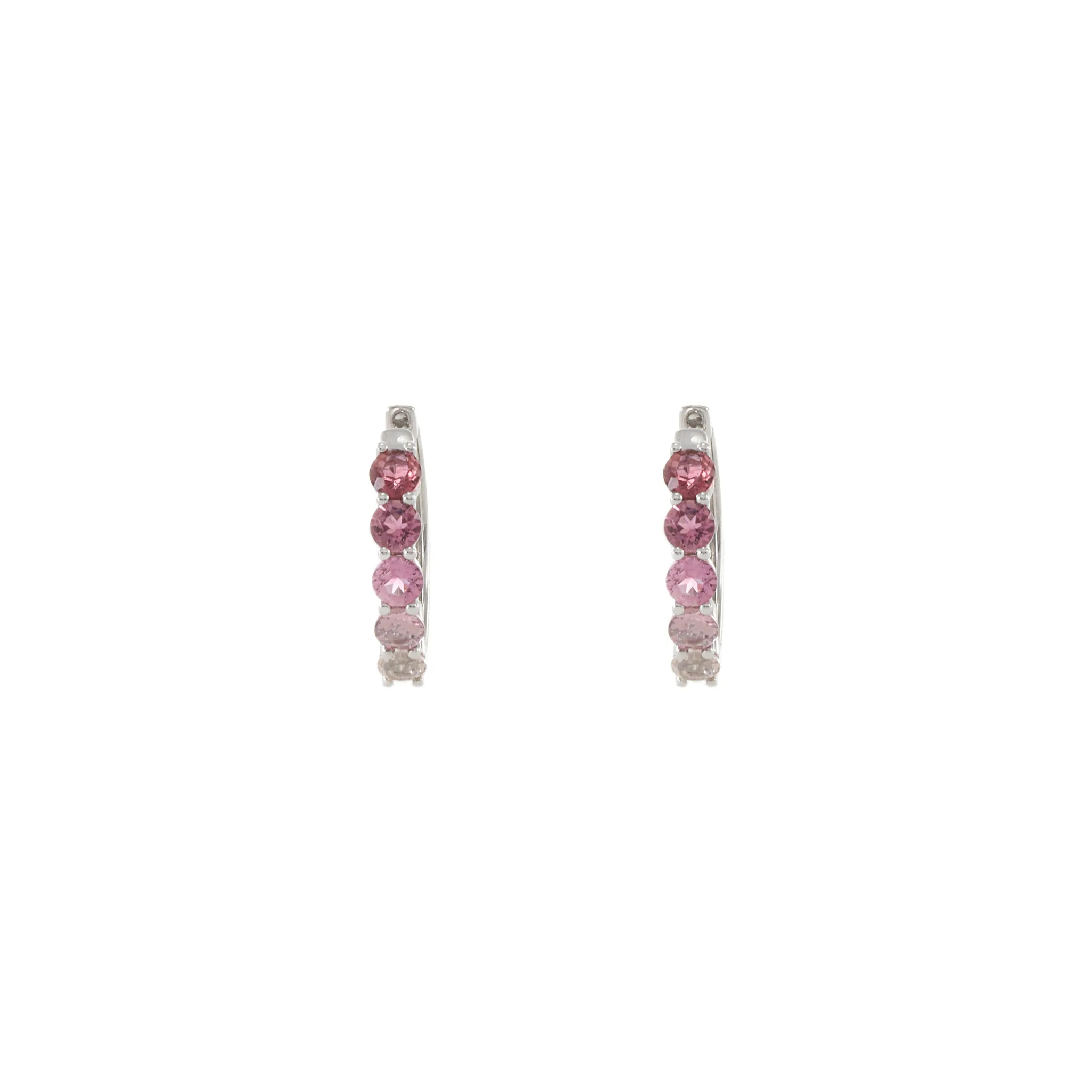 14KT White Gold Multi Color Pink Hoop Earrings