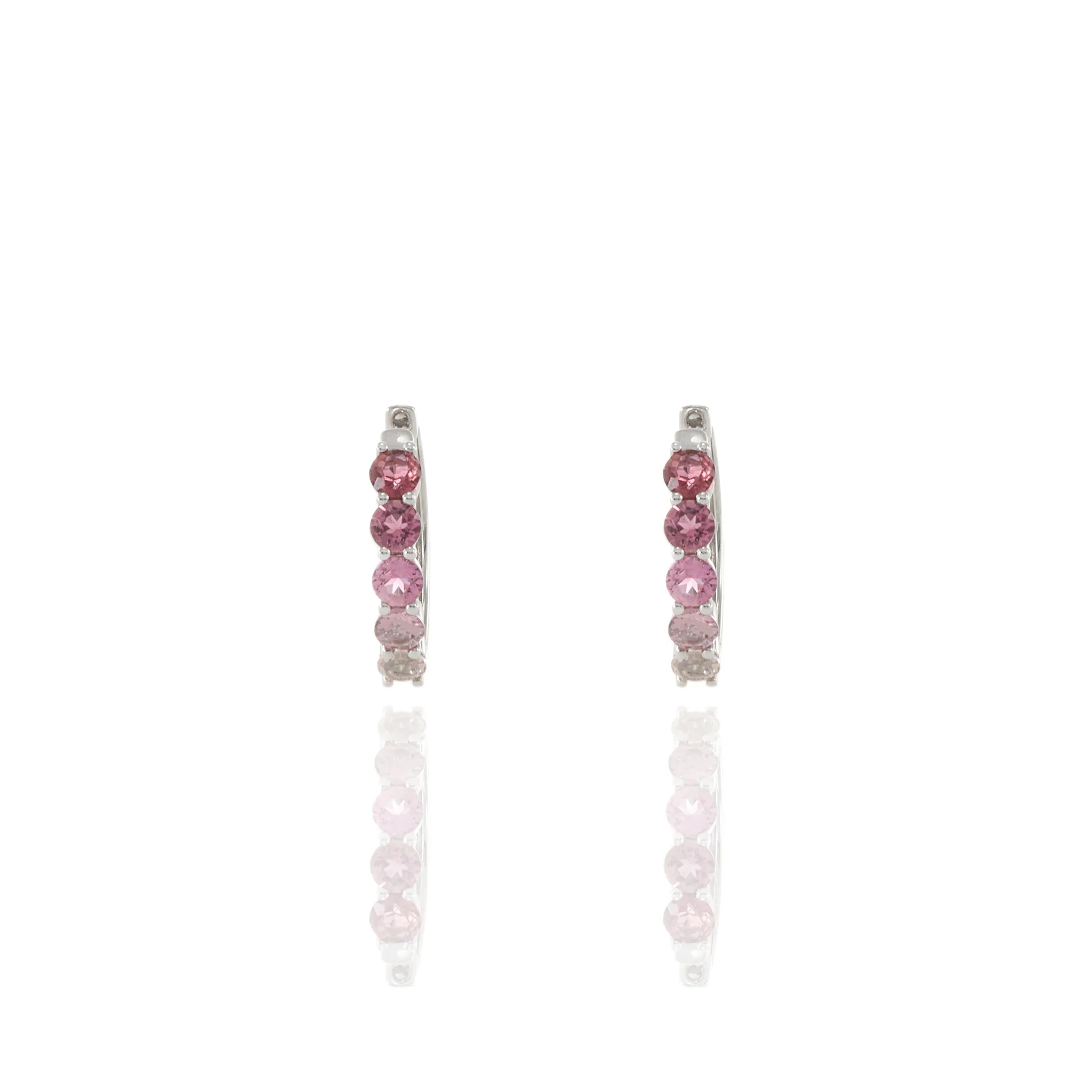 14KT White Gold Multi Color Pink Hoop Earrings