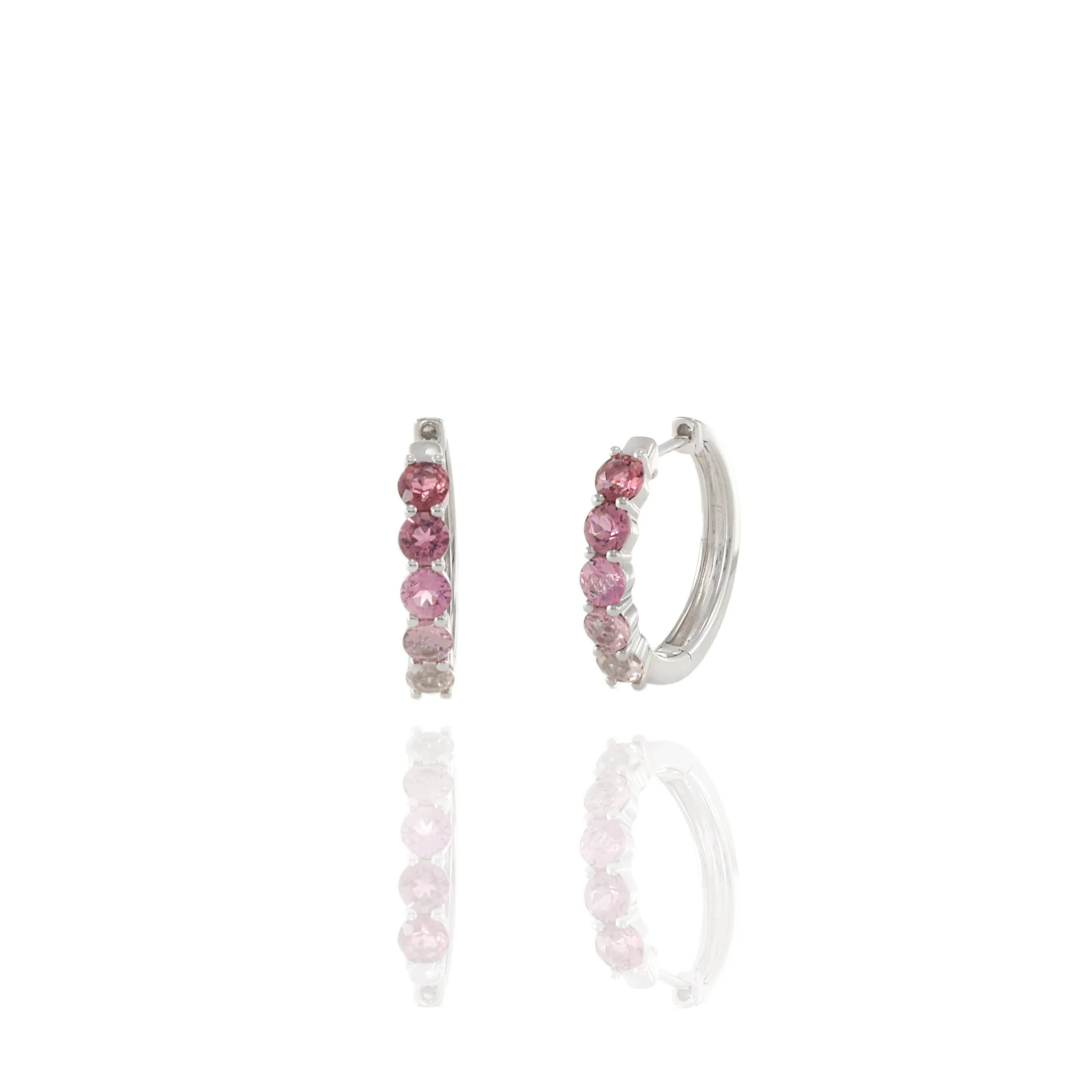 14KT White Gold Multi Color Pink Hoop Earrings