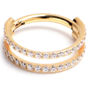16 Gauge 3/8 Cubic Zirconia Gold PVD ASTM F-136 Implant Grade Titanium Double Hinged Segment Ring