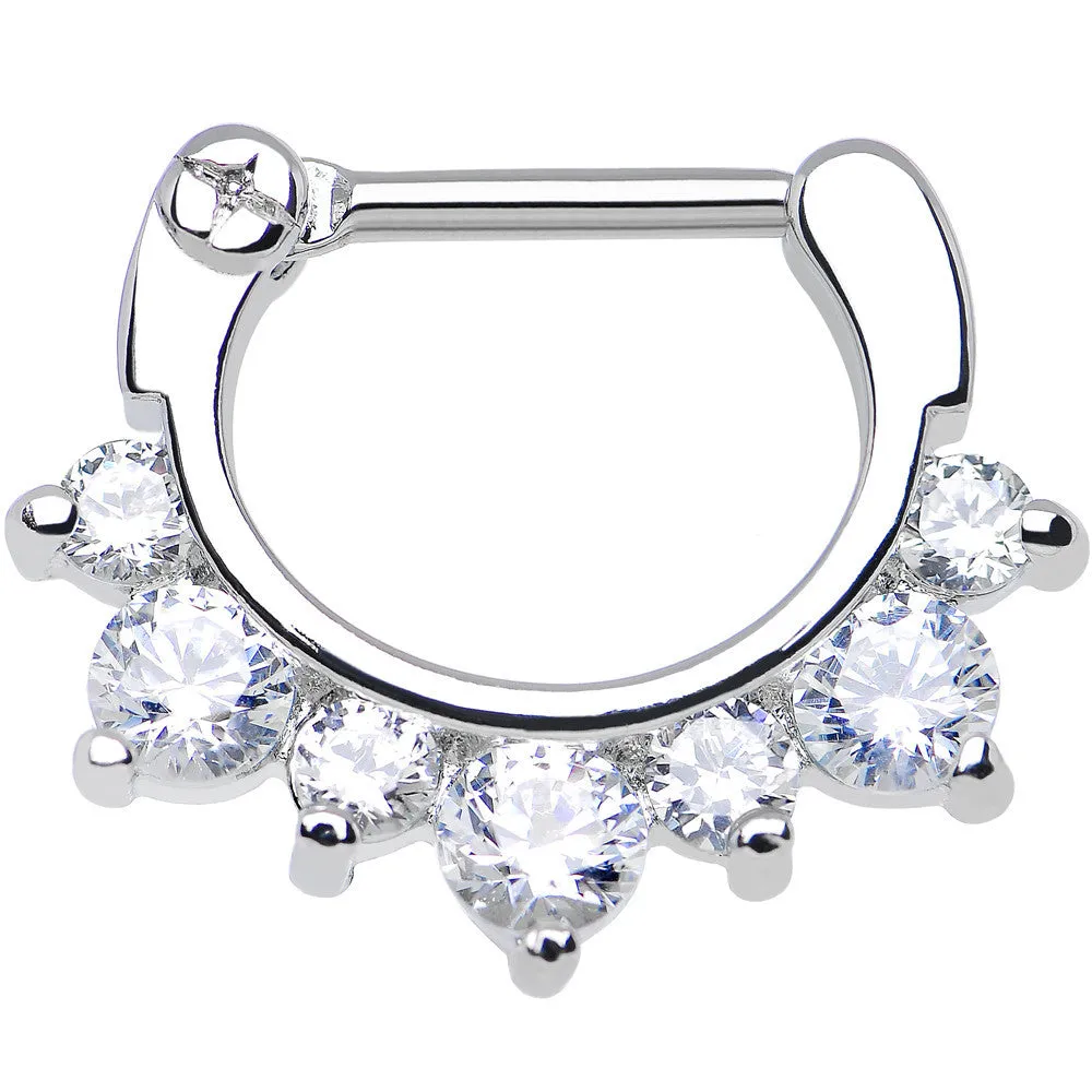 16 Gauge 5/16 Seven Clear Cubic Zirconia Septum Clicker