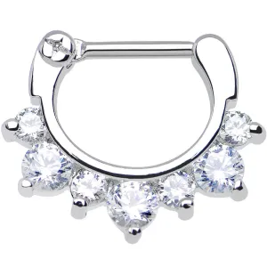 16 Gauge 5/16 Seven Clear Cubic Zirconia Septum Clicker