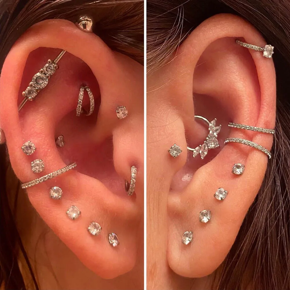 16G Double Hoop Conch Earring CZ Helix Earring