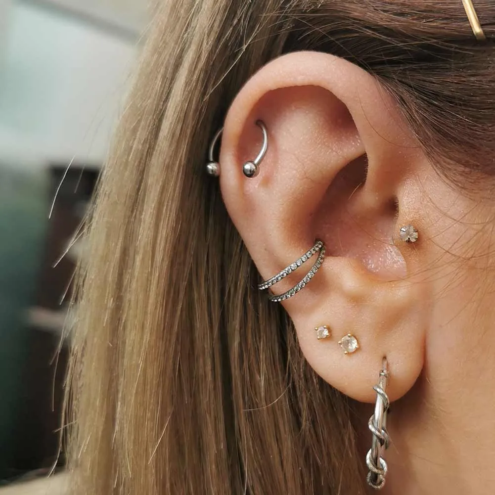 16G Double Hoop Conch Earring CZ Helix Earring