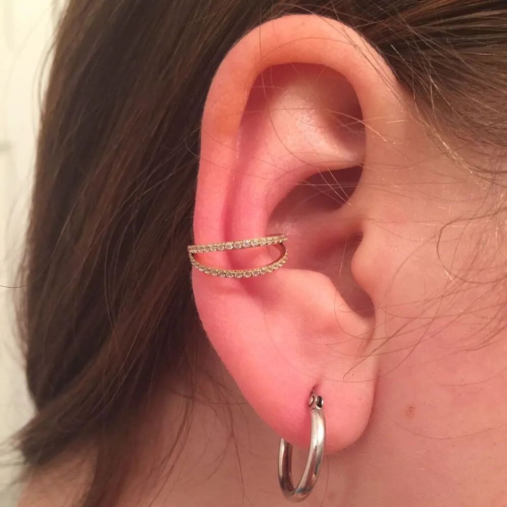 16G Double Hoop Conch Earring CZ Helix Earring