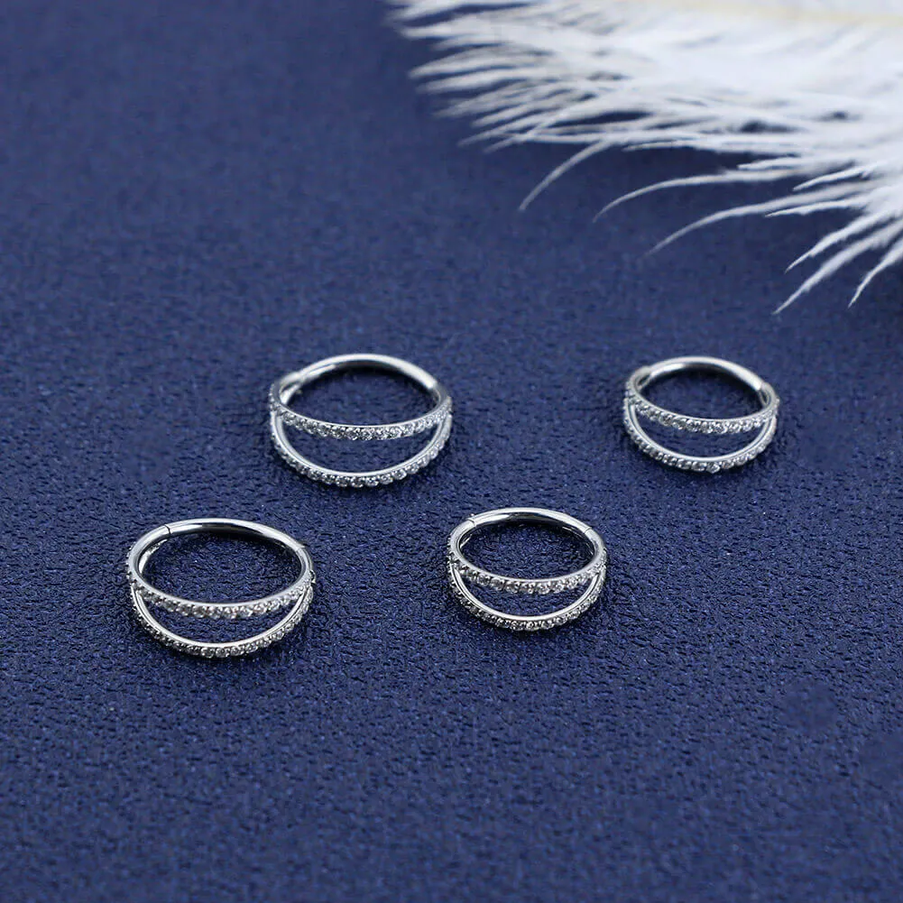 16G Double Hoop Conch Earring CZ Helix Earring