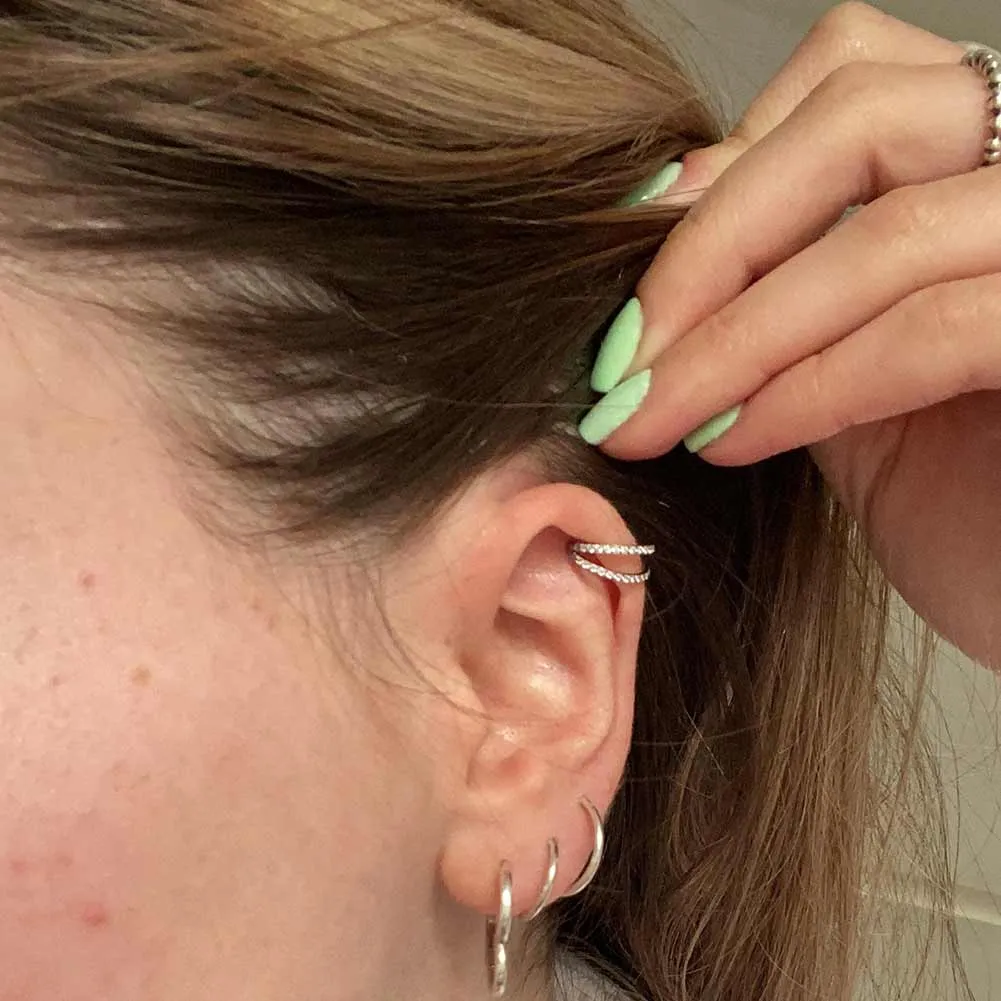 16G Double Hoop Conch Earring CZ Helix Earring