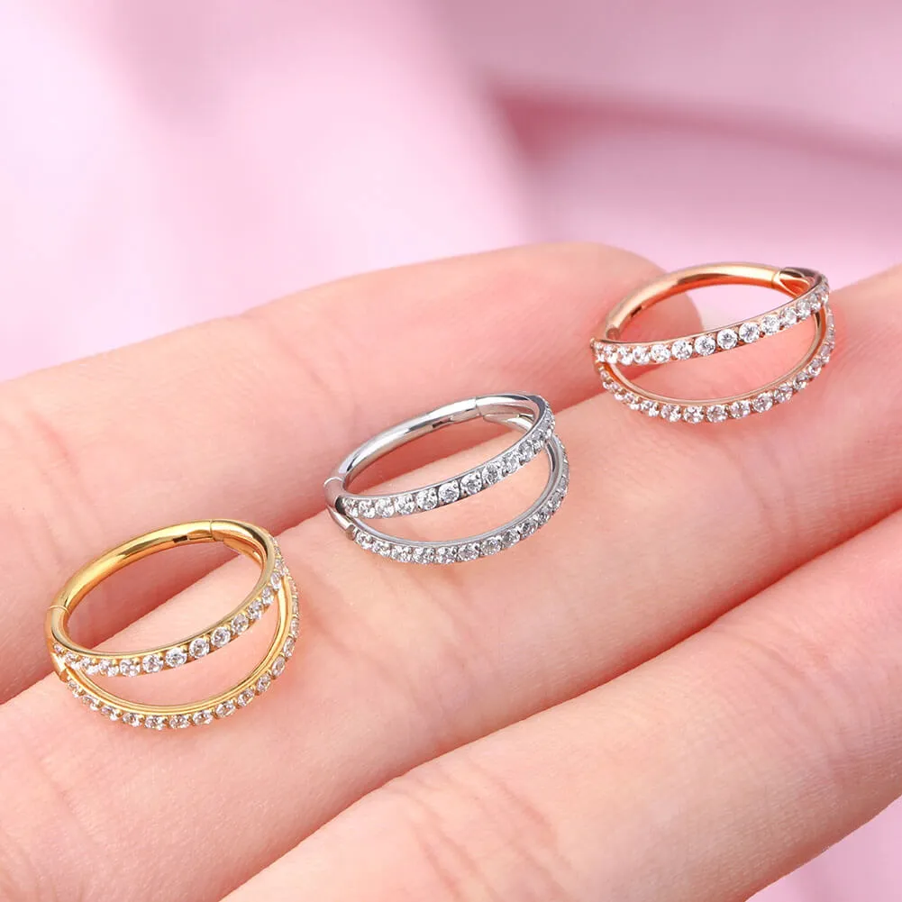 16G Double Hoop Conch Earring CZ Helix Earring