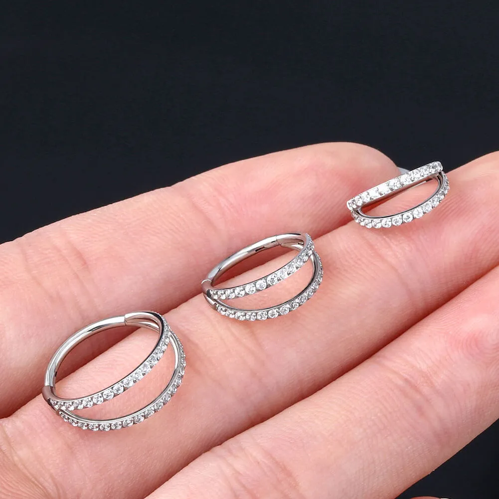 16G Double Hoop Conch Earring CZ Helix Earring