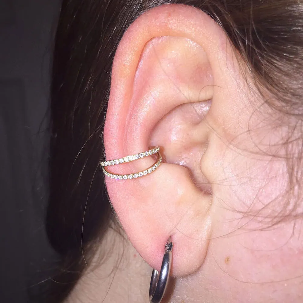 16G Double Hoop Conch Earring CZ Helix Earring