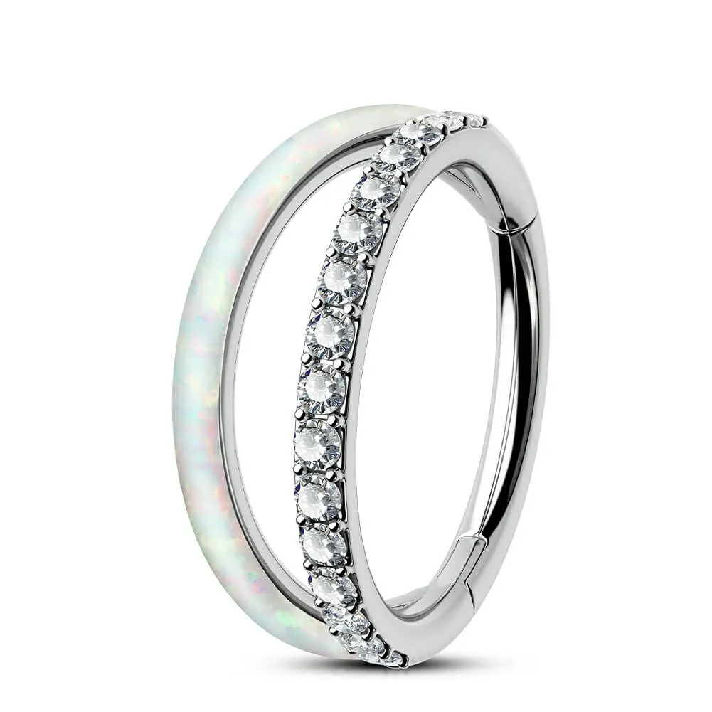 16G Double Hoop CZ And Opal Helix Daith Earring