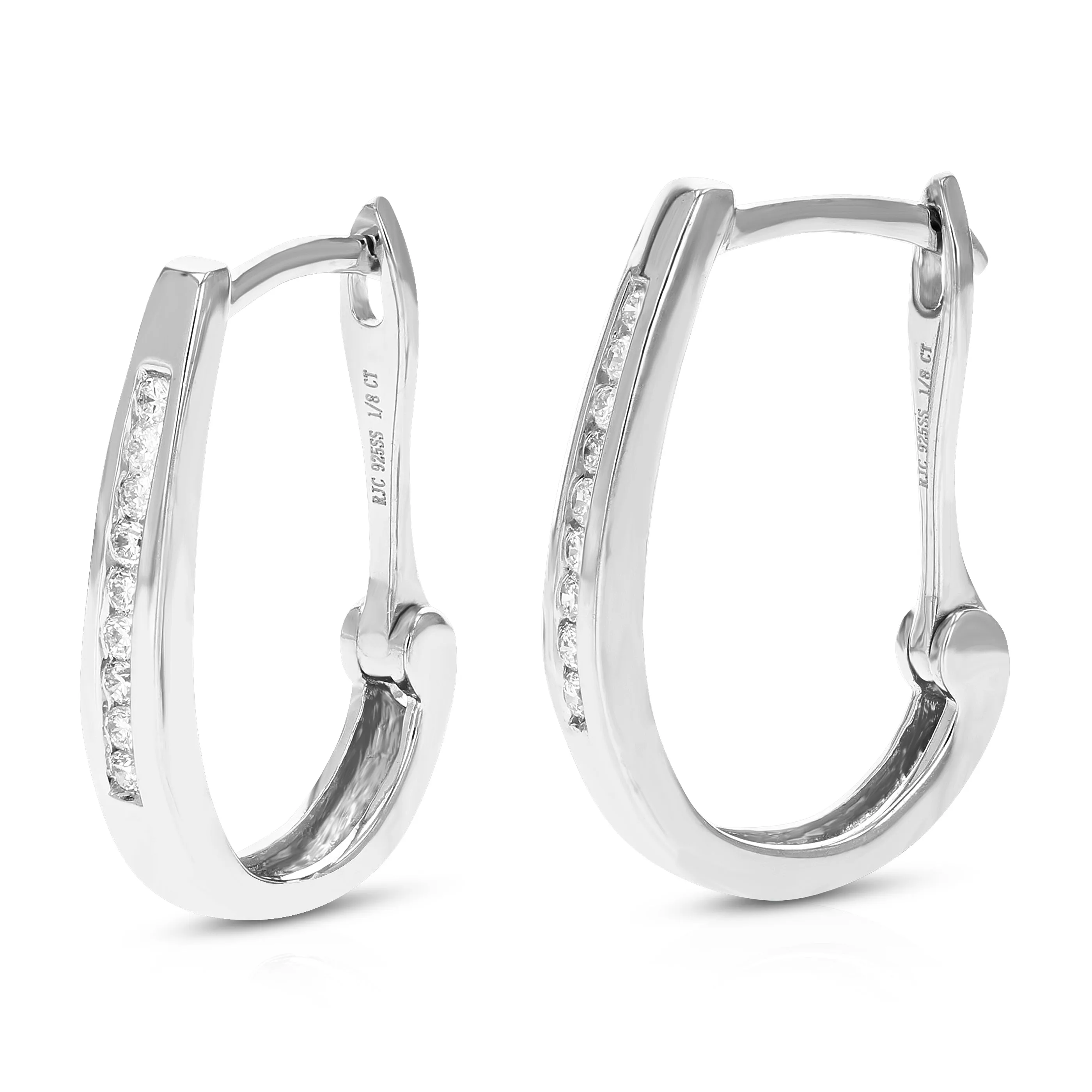 1/8 cttw Lab Grown Diamond Channel Hoop Earrings in Sterling Silver