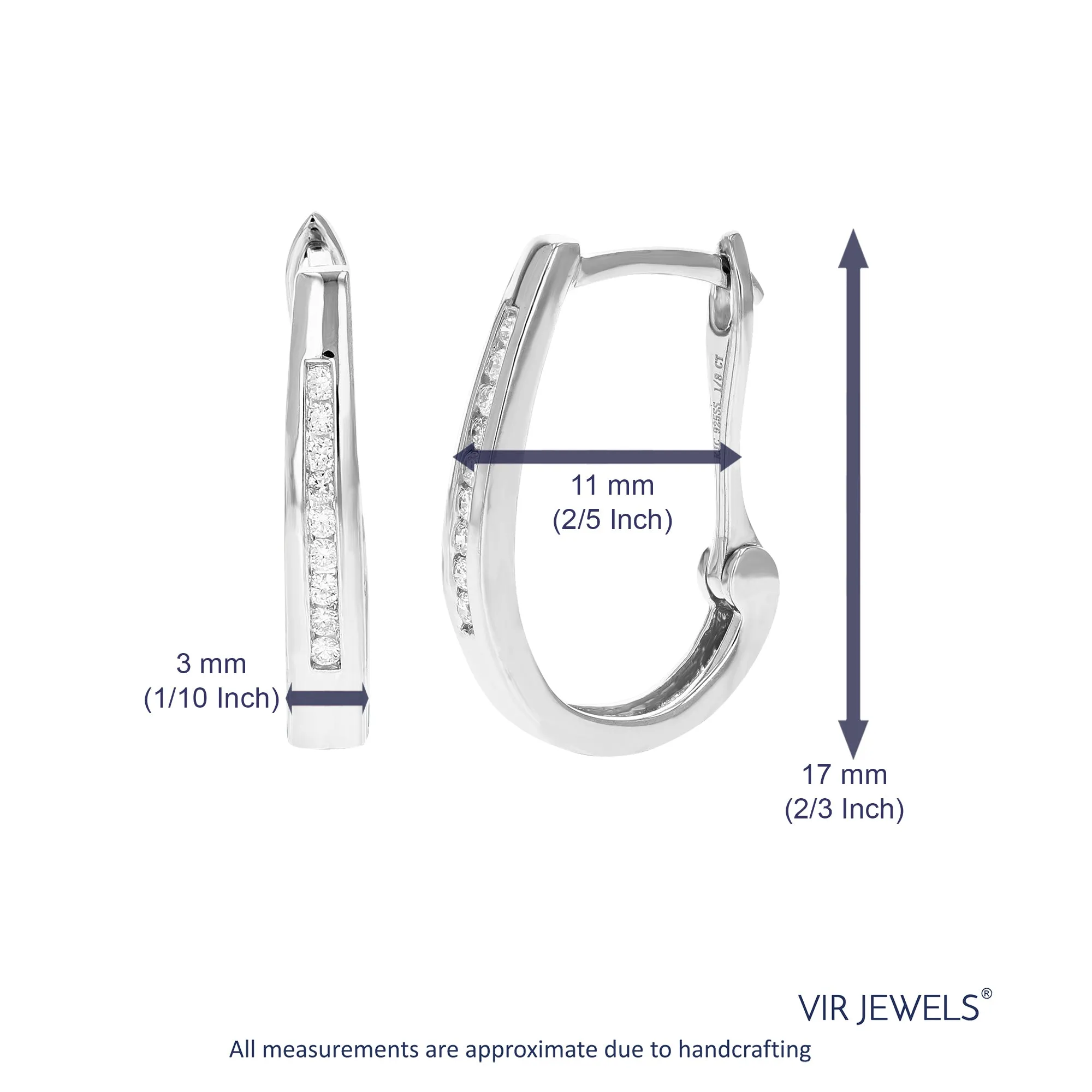 1/8 cttw Lab Grown Diamond Channel Hoop Earrings in Sterling Silver