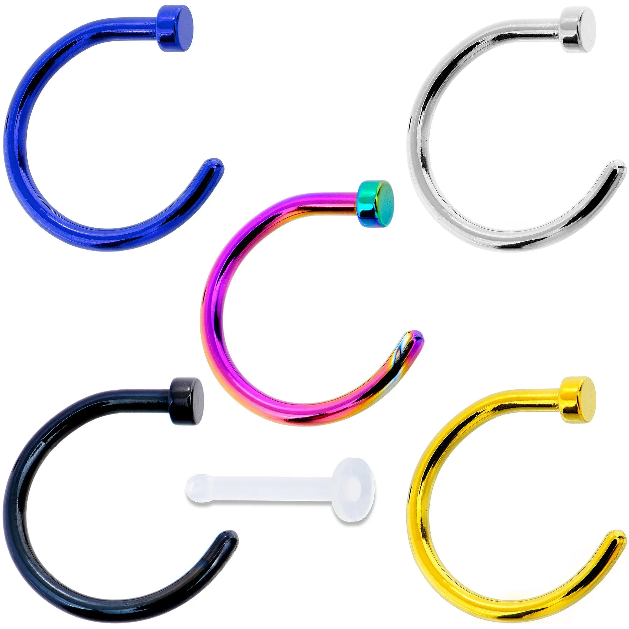 18 Gauge 5/16 Pack Set of 5 Assorted Stainless Steel Nose Hoop Rings