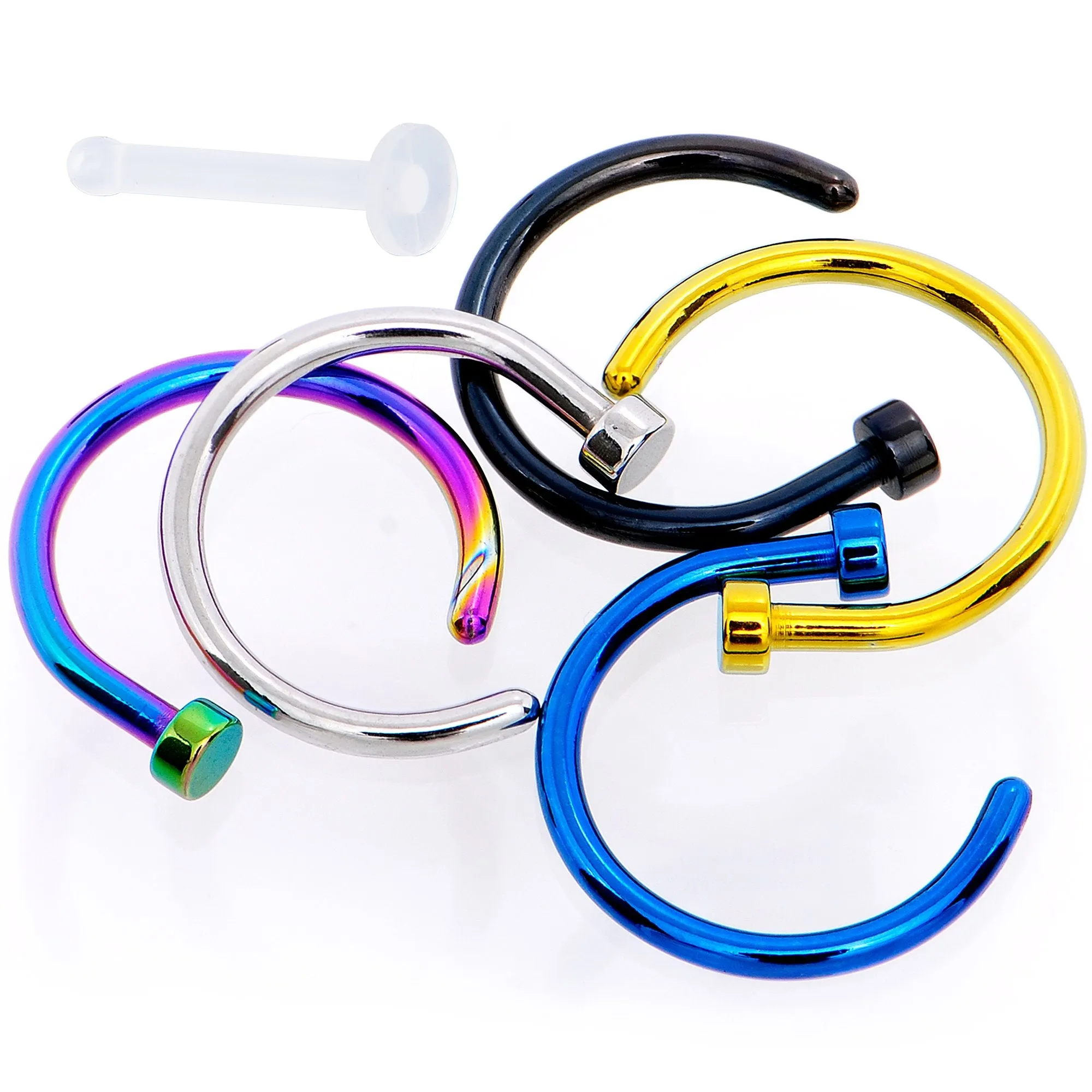 18 Gauge 5/16 Pack Set of 5 Assorted Stainless Steel Nose Hoop Rings