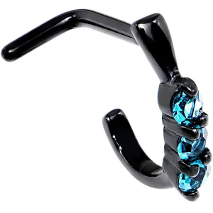 18 Gauge Aqua Gem Black PVD Faux Hoop L Shaped Nose Ring
