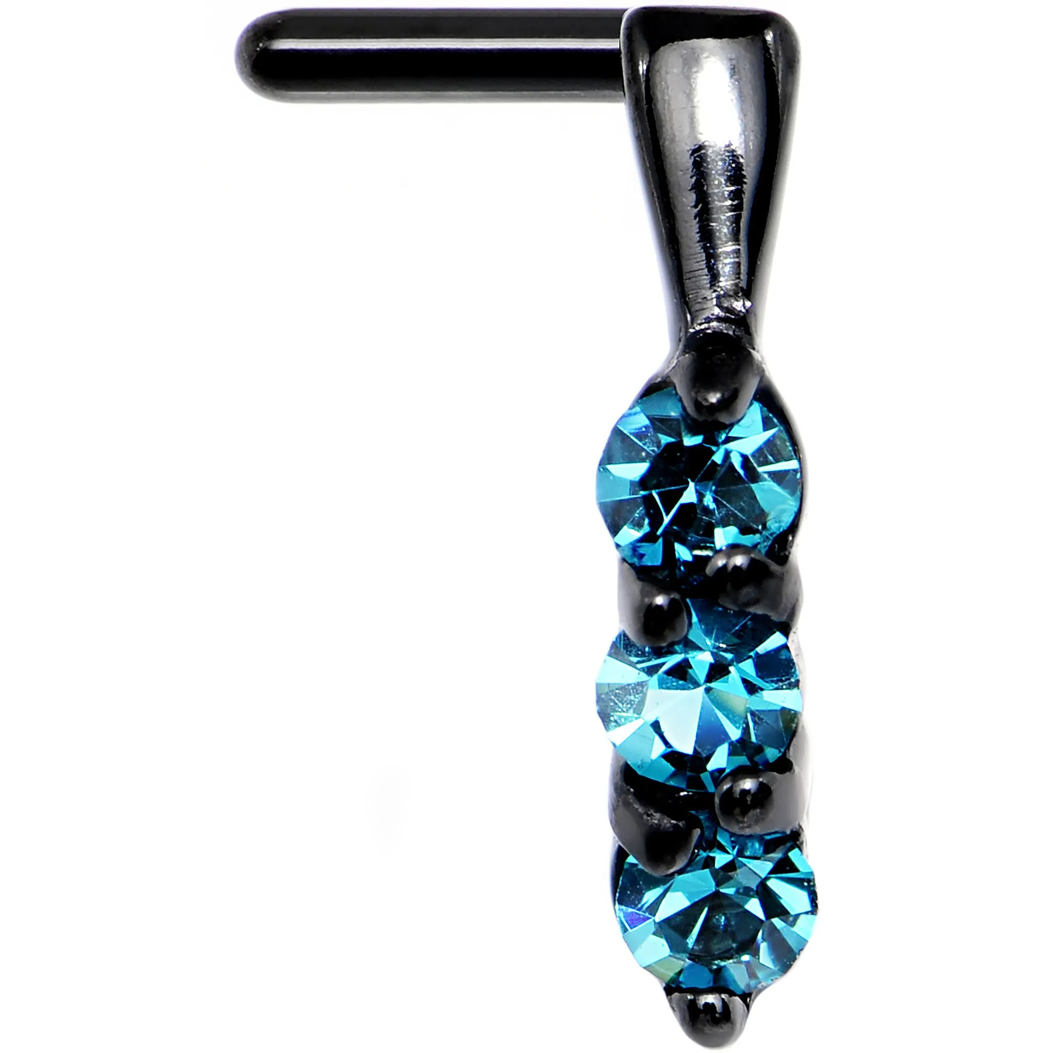 18 Gauge Aqua Gem Black PVD Faux Hoop L Shaped Nose Ring