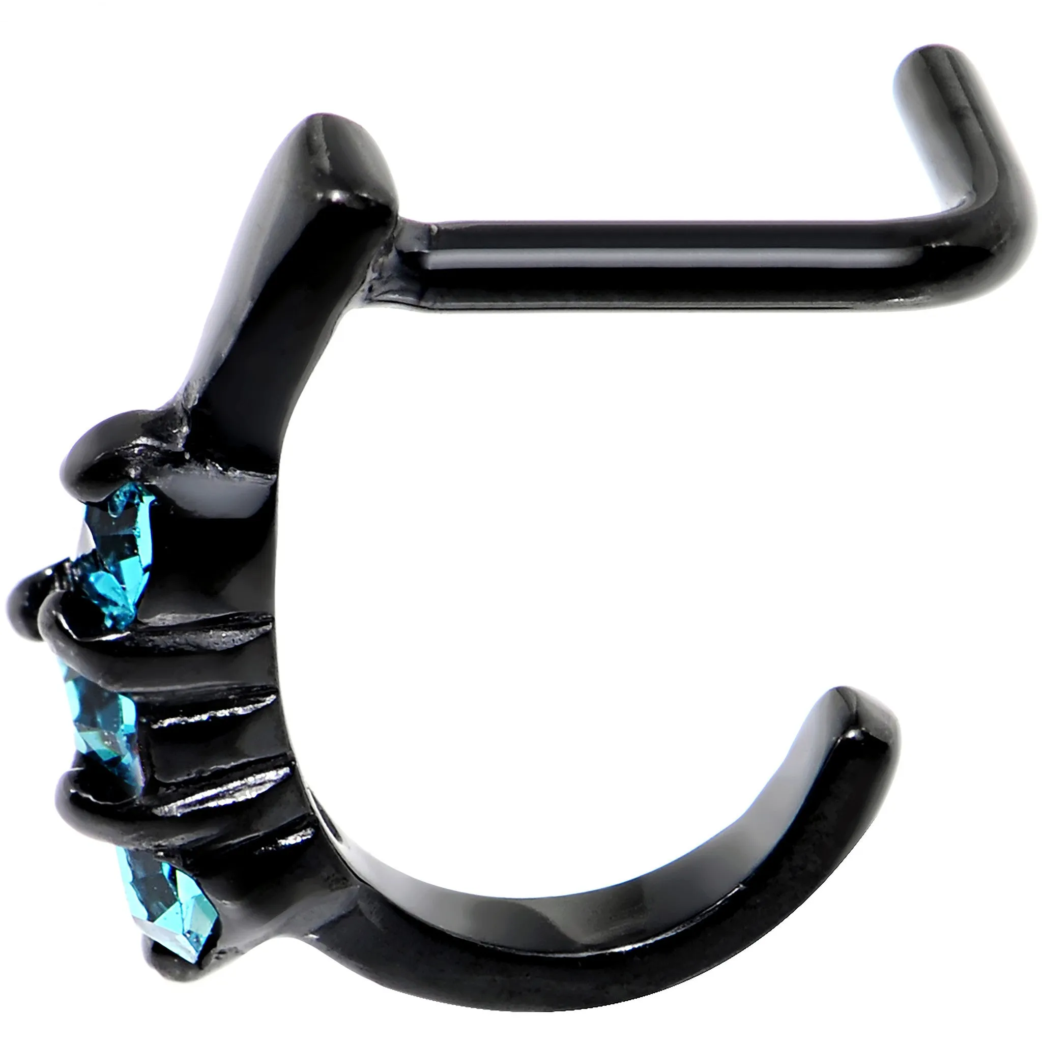 18 Gauge Aqua Gem Black PVD Faux Hoop L Shaped Nose Ring
