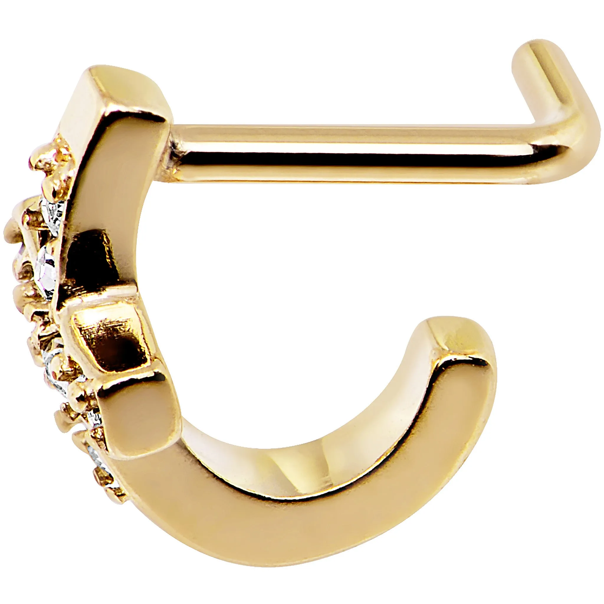 18 Gauge Clear Gem Gold PVD Cross Faux Hoop L Shaped Nose Ring
